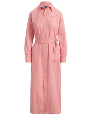Polo Ralph Lauren Midi Striped Belted Dress - Pink