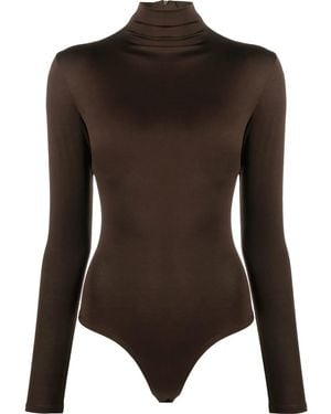 Atu Body Couture Mock-Neck Long-Sleeved Bodysuit - Brown