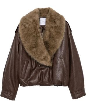 Isabelle Blanche Faux-Fur Collar Double-Breasted Jacket - Brown