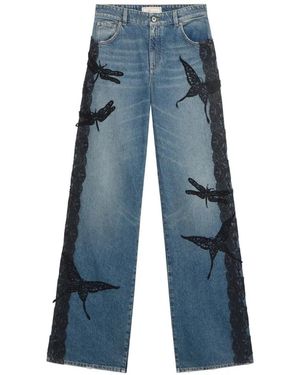 Blumarine Jean À Empiècements En Dentelle Et Papillon - Blue