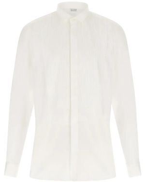 Pal Zileri Pleated-Bib Tuxedo Cotton Shirt - White