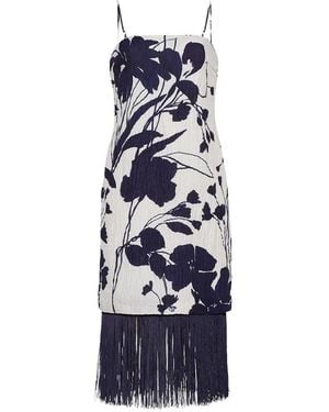 Cara Cara Rita Floral-Print Fringe-Trim Midi Dress - Blue