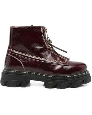 Ganni Cleated Zip-Detail Ankle Boots - Brown