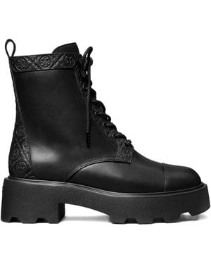 Tory Burch Monogram Lug Sole Ankle Boots - Black