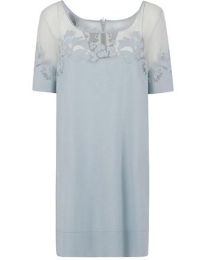 Ermanno Scervino Robe À Fleurs Appliquées - Bleu