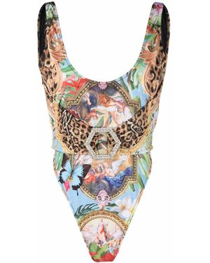 Philipp Plein ベルテッド ワンピース水着 - ホワイト
