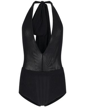 The Attico Halterneck Tulle Bodysuit - Black