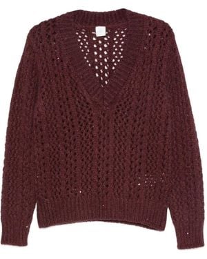 Eleventy V-Neck Open-Knit Sweater - Red