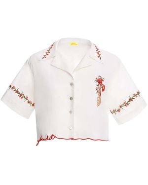 Agua Bendita Haut Festonné Itsy À Fleurs Brodées - Blanc