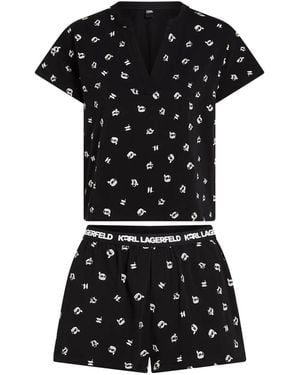 Karl Lagerfeld Ikon Pyjama Shorts Set - Black