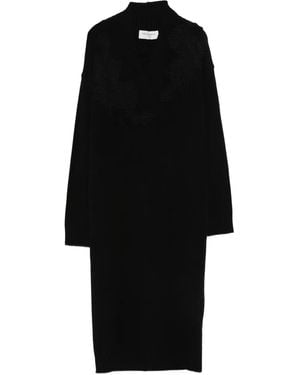 ERMANNO FIRENZE フローラル Vネックドレス - ブラック