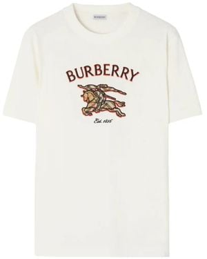 Burberry Knight Check Katoenen T-Shirt - Wit