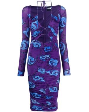 Versace Jeans Couture Floral-Print Midi Dress - Blue