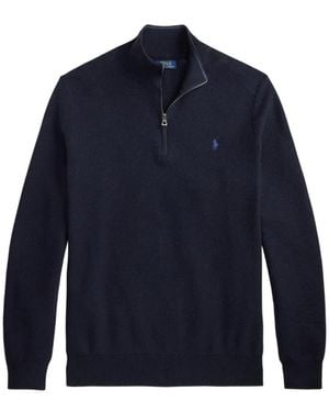 Polo Ralph Lauren Mesh-Knit Quarter-Zip Sweater - Blue