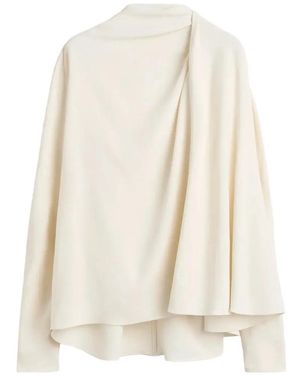 TOTEME Asymmetric Draped Cady Blouse Ecru - White