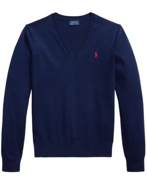 Polo Ralph Lauren Logo-Embroidered V-Neck Jumper - Blue