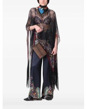 Etro Paisley-Print Fringed Poncho - Blue