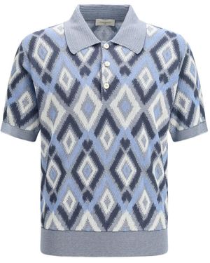 Piacenza Cashmere Patterned Short-Sleeves Polo Shirt - Blue