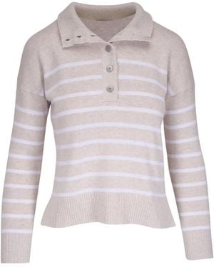 Kinross Cashmere Striped Polo Top - Grey
