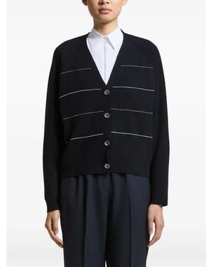 Peserico Striped V-Neck Cardigan - Blue