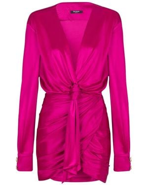 Balmain Draped Jersey Dress - Pink