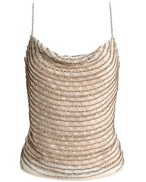 Alice + Olivia Harmon Draped Crystal Tank Top - Natural