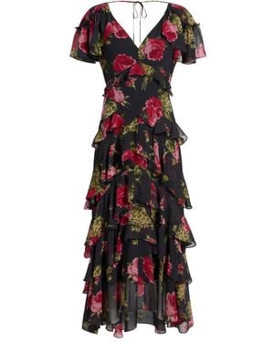 Cinq À Sept Tatum Ruffled Floral-Pattern Midi Dress - Red