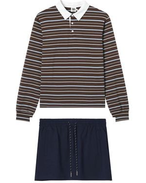 B+ AB Striped Long-Sleeve Polo Shirt - Blue