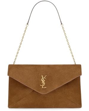 Saint Laurent Large Cassandre Suede Shoulder Bag - White