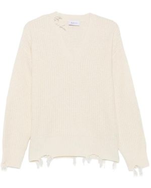AMISH Gerippter Pullover Im Distressed-Look - Weiß
