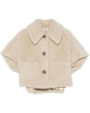 Max Mara Alpaca And Wool Teddy Fabric Boxy Cape - Natural