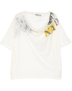 OPEN YY Drapiertes T-Shirt Mit Print - Weiß