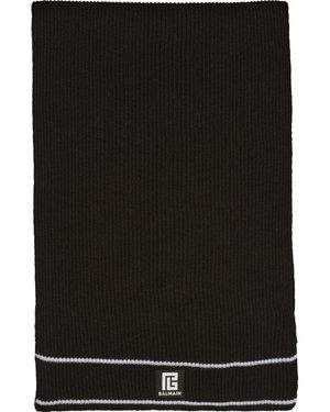 Balmain Logo-Patch Ribbed Scarf - Black