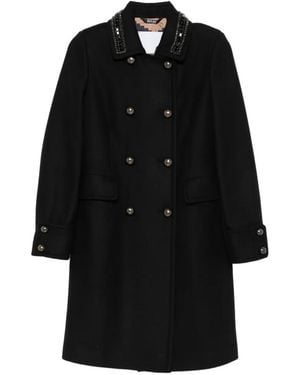 Bazar Deluxe Bead-Embellished Double-Breasted Coat - Black