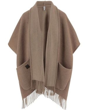 Ferragamo Fringed Patch-Pocket Cape - Brown