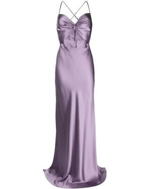 Michelle Mason Twisted-Bodice Silk Gown - Purple