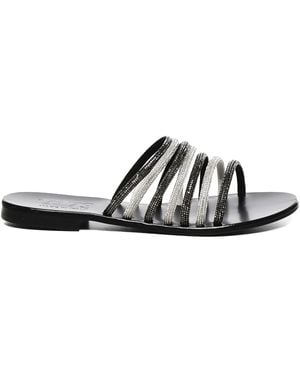 V73 Embellished Open-Toe Flat Sandals - Black