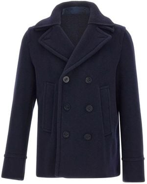 Paul & Shark Double-Breasted Wool Peacoat With Structured Silhouette - Blue
