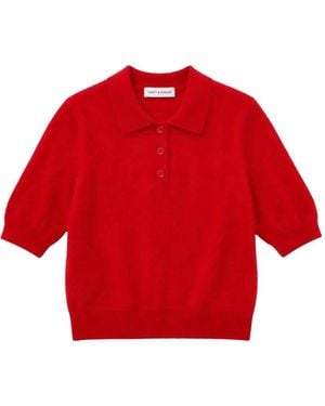Chinti & Parker Pull En Cachemire À Col Polo À Fini Brossé - Rouge