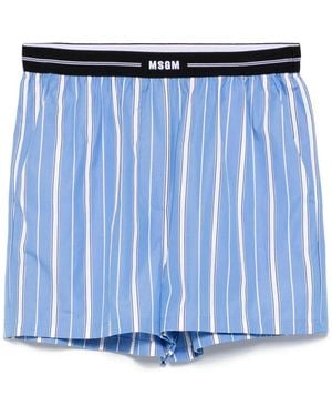MSGM Light Striped Shorts With Logo Waistband - Blue