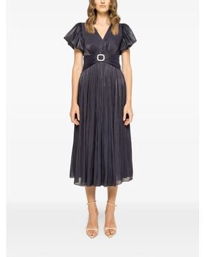 Nissa Crystal Pleated Midi Dress - Blue