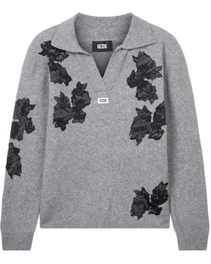Gcds Floral-Embroidered Wool Sweater - Grey