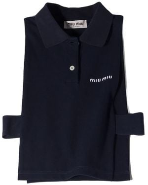 Miu Miu Logo-Embroidered Polo-Collar Vest - Blue