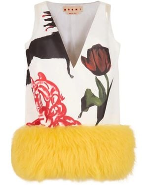 Marni X Slawn & Soldier Minikleid mit Pelzbesatz - Grau