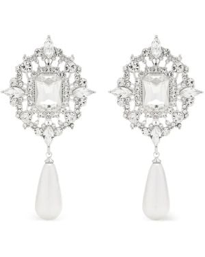 Self-Portrait Crystal Drop Earrings - White