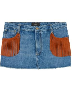 Alanui Fringed-Detail Mini Denim Skirt - Blue