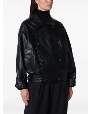 Source Unknown Double-Breasted Faux-Leather Jacket - Black