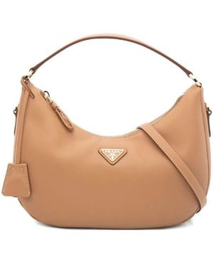 Prada Schultertasche Mit Logo-Schild - Natur