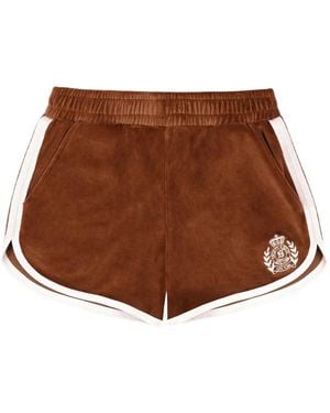 Sporty & Rich Ny Crest Contrasting Trims Logo Track Shorts - Brown