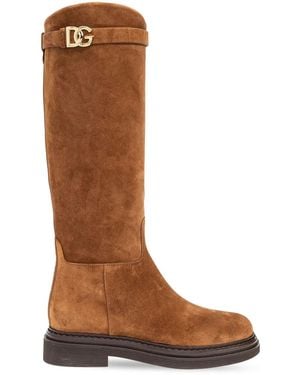 Dolce & Gabbana Dg-Logo Suede Boots - Brown